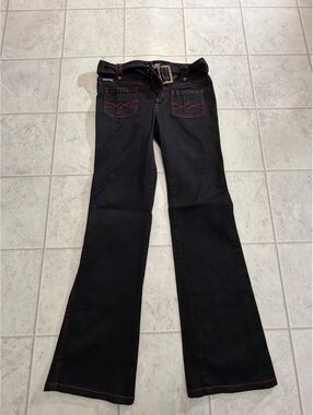 Magic Jeans Women's Black Bootcut Jeans with Red Stitching,